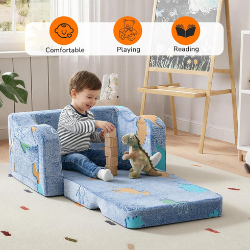 1-3, 2-in-1 MeMoreCool Glowing Dinosaur Kids Chair, Glow-in-the-Dark Kids Couch for Boys Ages Convertible Fold-Out Sofa