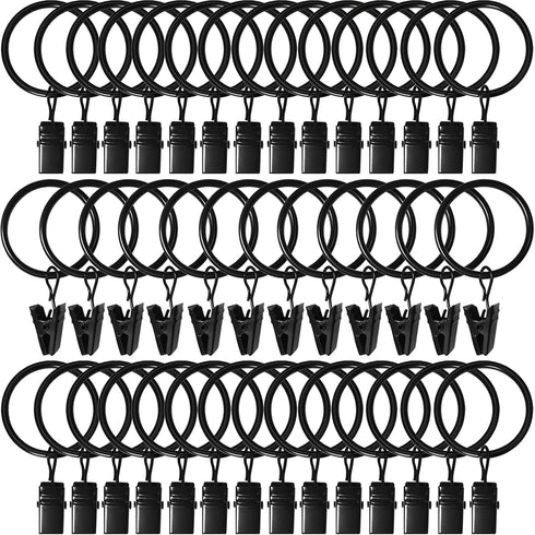 40 Pack Curtain Rings with Clips, Drapery Clips with Rings, Fits up to 1 in Curtain Rod, Black