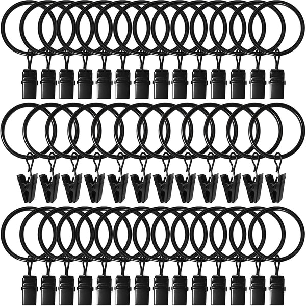 40 Pack Curtain Rings with Clips, Drapery Clips with Rings, Fits up to 1 in Curtain Rod, Black
