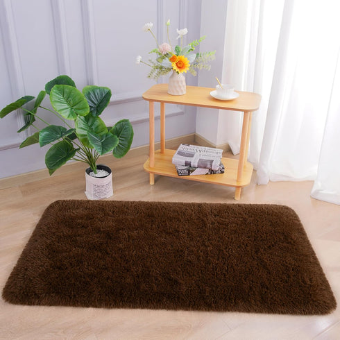 Chicrug 2x4 Feet Soft Plush Fluffy Runner Rug for Bedroom Living Room, Non-Shedding Shag Carpet, Coffee