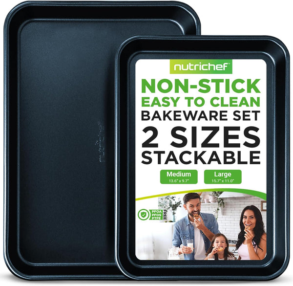 NutriChef 2-Piece Non-Stick Baking Sheet Pan Set - Premium Carbon Steel Cookie Sheets