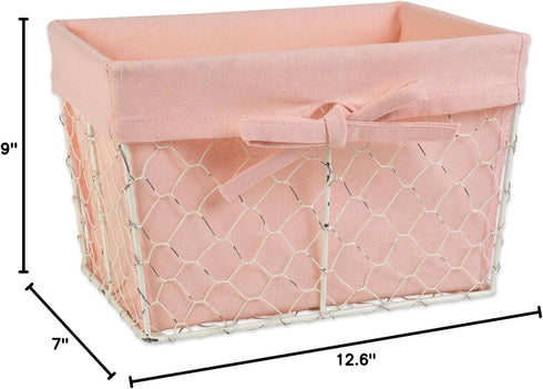 DII Farmhouse Chicken Wire Storage Baskets with Liner, Set of 3, Antique Blush, Assorted Sizes