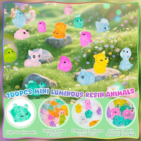 100 Hysagtek Mini Resin Animals Blind Bags - Pcs Luminous Tiny Animals Glow in The Dark Little Farm Figures Micro