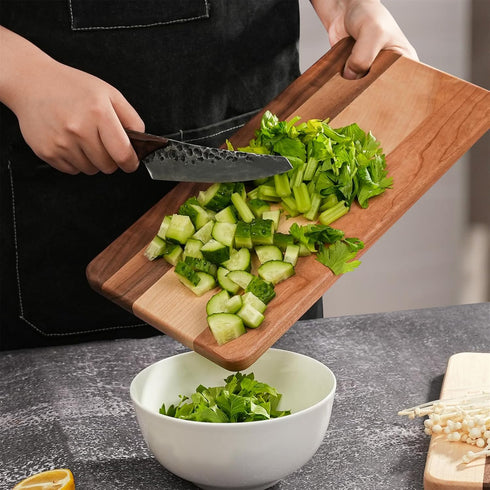 CONSDAN Small Wood Cutting Board for Kitchen, Hardwood Chopping Board for Meat, Vegetables, Fruits, 14 x 7 x 10/16 in