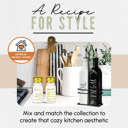 Luxury Gold Salt and Pepper Shakers Set by Brighter Barns, Modern Farmhouse Decor, Glass Shakers & Stainless Steel Lid