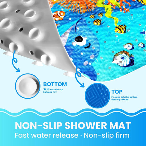 40 16 Inch Linoows Baby Bath Tub Mat, x Extra Large Non Slip Kids Cartoon Bathtub Shower Mats with Suction Cups & Drain