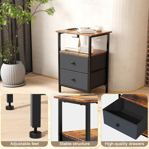 Smoproper 2 Nightstand with Charging Station, Bedside End Table with Fabric Drawers for Bedroom, Side Table with USB