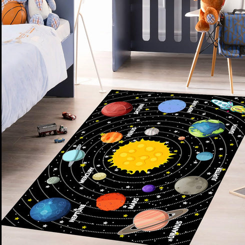 3'5' Planet Rug Space Adventure Theme Boys Bedroom Carpet Galaxy Floor Mat with Solar System Planets Galaxy Decor Kids