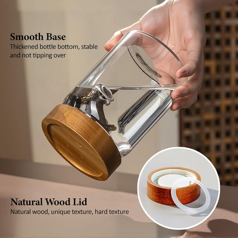 MOLADRI 15 oz/450 ml Glass Storage Canister with Airtight Wooden Lid, Clear Small Decorative Container Jar with Spoon