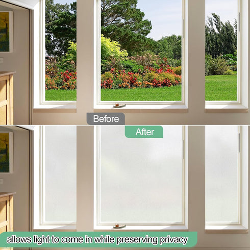Frosted Glass Window Film, 17.3x236.2 Inches Non-Adhesive Privacy Film, Anti-UV for Bathroom Home and Office