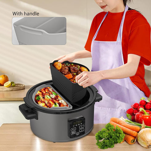 Silicone Slow Cooker Liners for Crock Pot 6-8 QT, Reusable Divider Insert for Cooking Two Meals, Dishwasher Safe