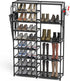 CSXGBAB Tall Garage Shoe Rack Large Capacity,Two Rows Versatile Hooks Storage Boot Shelf