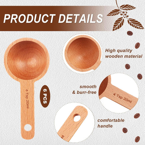 PINKXHY 6 20 ml Pieces Wooden Coffee Spoon in Beech Measuring Scoop for Coffee Beans Wood Table Spoon for Whole Beans