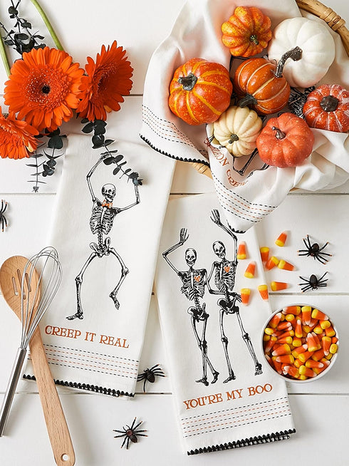 DII Halloween Hand Towels for The Kitchen, Decorative Spooky & Fun Cotton Printed Dishtowel Set, 18x28, Skeletons, 3