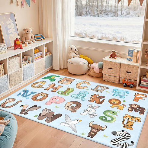2.5x4 Kids Rugs for Playroom - Feet ABC Rug for Toddler Children Educational Learning Animal, Alphabet Rug Kids Play