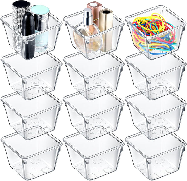 Tioncy 16 Pcs Clear Drawer Organizers - Stackable Small Makeup Storage Bins for Office, Bathroom, Kitchen