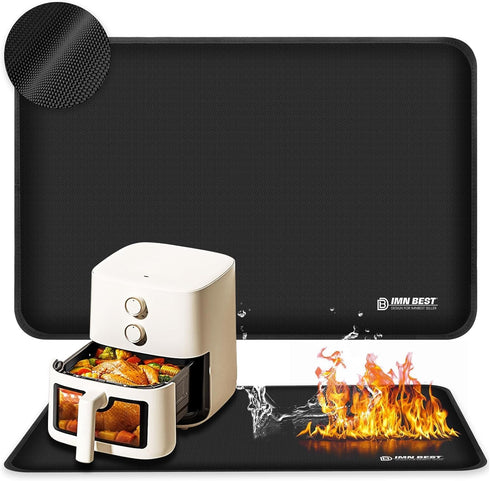 Heat Resistant Mat for Air Fryer Site, Fireproof Silicone Countertop Protector, Non-slip and Waterproof, Black