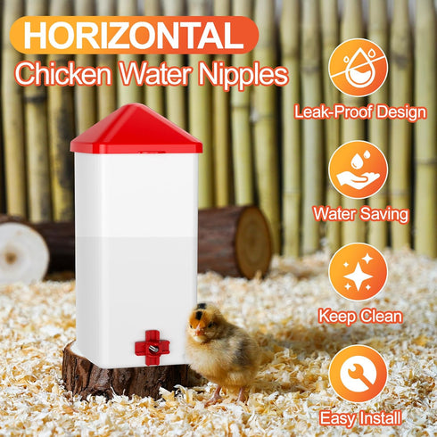 (Pack 20) ZenxyHoC Horizontal Chicken Waterer Nipples, Automatic Poultry Watering System with Drill Bit, Leak-Proof