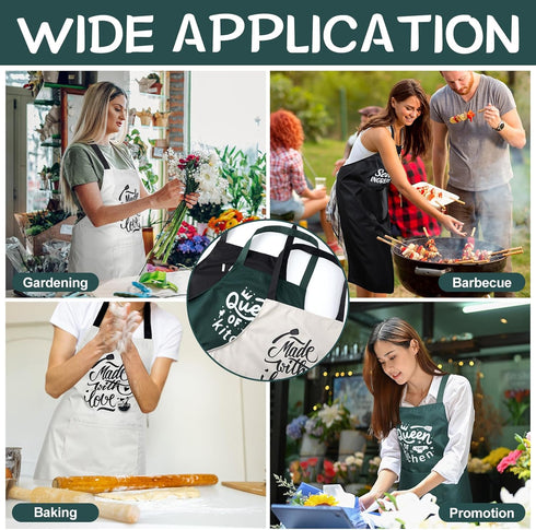Set of 3 Women Kitchen Aprons with Funny Quotes, Adjustable Waist Tie Cute Aprons for Cooking