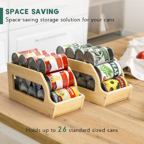 Bamboo Can Organizers and Storage for Pantry, Stackable Beverage Drink Holders, 2 Pack