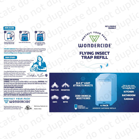 Wondercide Flying Insect Trap Light Cartridge Refills, Indoor Bug Catcher for Fruit Flies, Gnats, Moths, 4 Pack