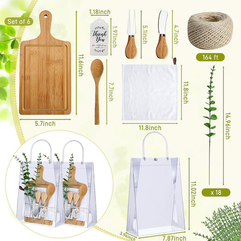 6 Sets 61Pcs Set Baby Shower Prizes for Game Winners Bridal Shower Prize Bamboo Cheese Board Artificial Eucalyptus