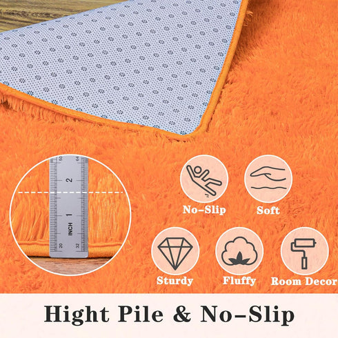 Super Fluffy Rug for Bedroom, 4x6 Feet Modern Shag Orange Area Rugs, Soft Plush Carpet for Kids and Teens