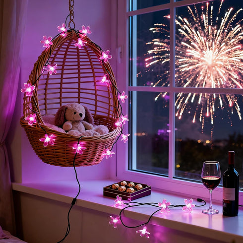 Fairy Flower String Lights, USB & Battery Lighted Decorative Cute Cherry Blossom Indoor Bedroom Window Hanging, Novelty