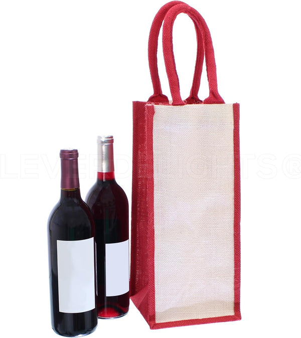 CleverDelights 4-Bottle Jute Burlap Wine Tote, 14 x 6 x 6 Inch