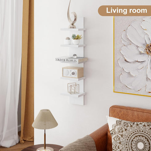 5 Fun Memories Tier Wall Shelf Unit, White Floating Shelves for Storage - Vertical Column Tower Design, Lack Wall Shelf