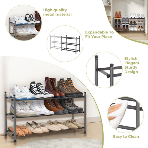 STORAGEIDEAS Closet, 3 Shoe Rack, Expandable Shoe Storage Organizer for Tier Metal Shoe Rack for Entryway, Adjustable