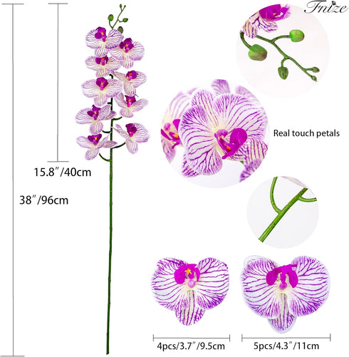 Fnize Faux Orchid Stems, 2pcs Artificial Flowers Phalaenopsis 38 Inch with Real Touch Latex