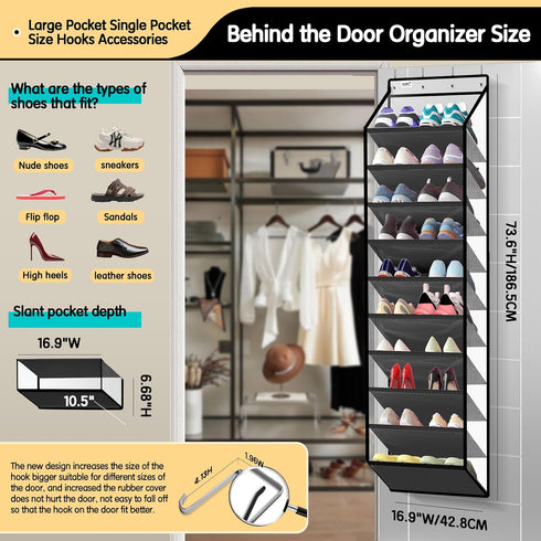 Kotkn 10 20+ 50% Closet Tier Hanging Shoe Rack - Heavy Duty Behind The Door Hanging Shoe Rack, Sturdy Oxford Cloth