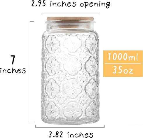 35oz Counter (35oz Custde Glass Storage Jars With Airtight Lid, Canister For Kitchen with Bamboo Lid, brown sugar