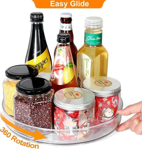 Lazy Susan Condiments Organizer, Spice Rack Storage Turntable for Cabinet,Fridge,Countertop,Pantry,Bathroom, Round 2Pack (9.25"&10.6"),Clear