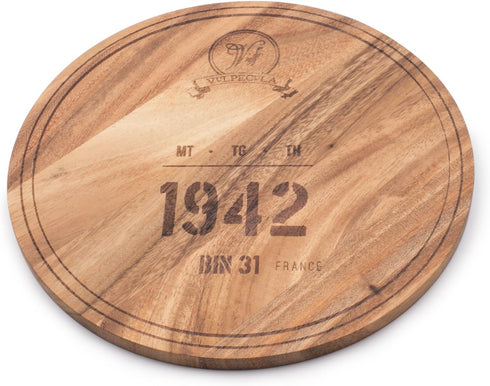 Ironwood Gourmet Engraved, 0.5 x 9 x 9 inches, Multi-Use Circle Serving Board: 1942 Wine Barrel (28445E336) by Ironwood Gourmet