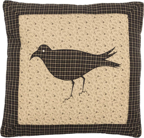 VHC Brands Kettle Grove Pillow Crow 16x16 Country Primitive Bedding Accessory, Black and Creme