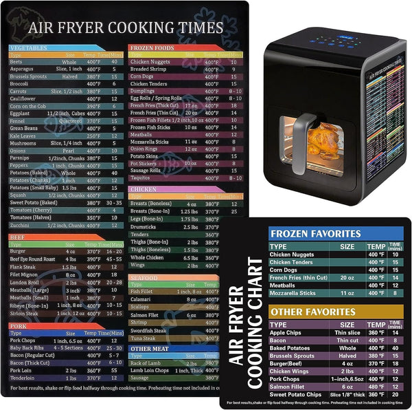 Air Fryer Cheat Sheet Magnetic Cooking Times Chart, Recipe Card, Meat Temp Guide for Airfryer Oven Cooking
