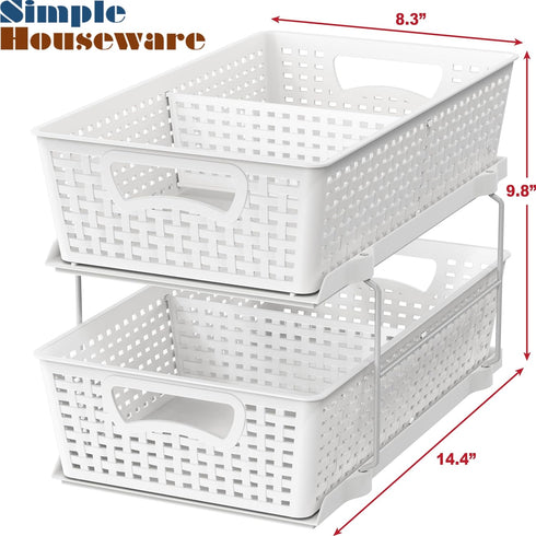 Simple Houseware 2 Tier Bathroom Organizer Tray, Pull-Out Sliding Drawer/Under-Sink Storage, White