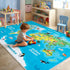 4x5ft Kids Playroom Rug, World Map Play Mat with Cute Animals, Washable Durable Soft Carpet Kid Educational Rugs