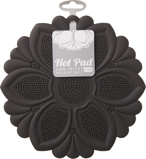 Talisman Designs No-Slip Grip Silicone Hot Pad & Trivet - Black, Set of 1