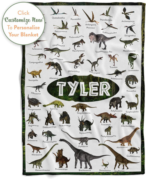 50x60) Personalized Dinosaur Blanket for Kids, Ships Next Day - Dino Throw Blanket for Boys and Girls, Toddler Bed