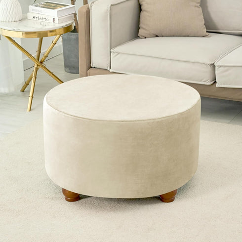 HFCNMY Ottoman Cover Round, Stretch Velvet Thick Round Storage Ottoman Cover Slipcover Foot Stool Cover with Elastic