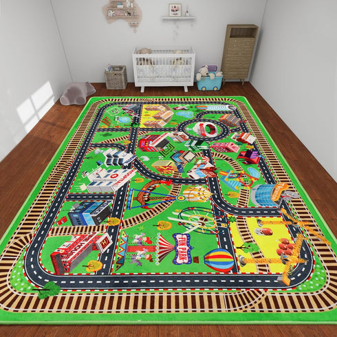 Kids Rug Play Mat for Toy Cars, City Life 3D Road Traffic 39.4"×59" Non-Slip Washable Car Rug for Playtime