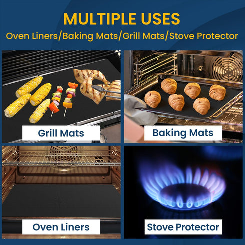 Oven Mat for Bottom of Oven, 2 Pack Heavy Duty Oven Cover for Electric Stove, Heat Resistant Stovetop Protector Air Fryer Grill Baking Mat, Reusable Gas Toaster Microwave Oven Drip Liner Teflon Sheets by Goldeer
