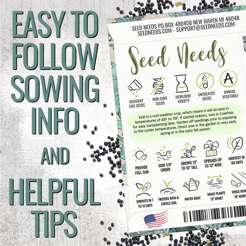 (1 Pack) Seed Needs Kale Seeds for Planting Red Russian Kale Vegetables - Non-GMO Heirloom & Untreated Vegetable Seed