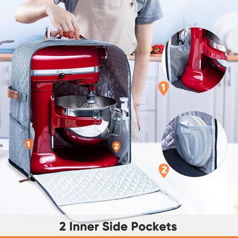 BAGSPRITE Stand Mixer Cover with Appliance Sliders Base, Compatible with KitchenAid Mixer, Storage Bag with Pockets