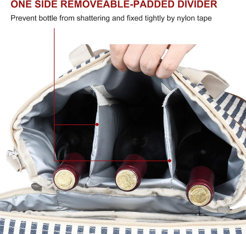 Tirrinia Insulated Wine Gift carrier - 3 Bottle Travel Padded Wine Carry Cooler Tote Bag with Handle and Adjustable Shoulder Strap, Stripe by Tirrinia