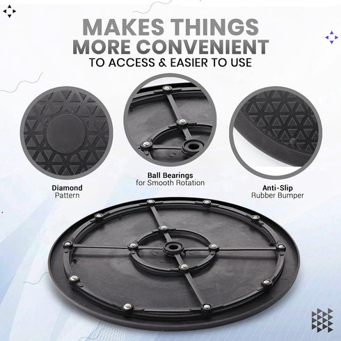 12 Inch Lazy Susan Turntable Organizer, Non Skid Large Plastic Turn Table for Cabinet, Black, 1 PC