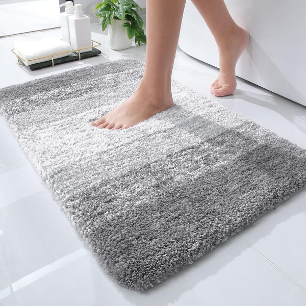 OLANLY Extra Soft Microfiber Bathroom Rug Mat 24x16, Non-Slip Plush Shaggy Bath Carpet for Floor, Light Grey